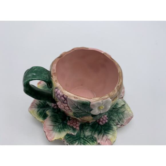 Fitz‎ And Floyd 1991 White Flowers w/ Berries Steam Leaves TeaCup & Saucer 2 set - Picture 6 of 12